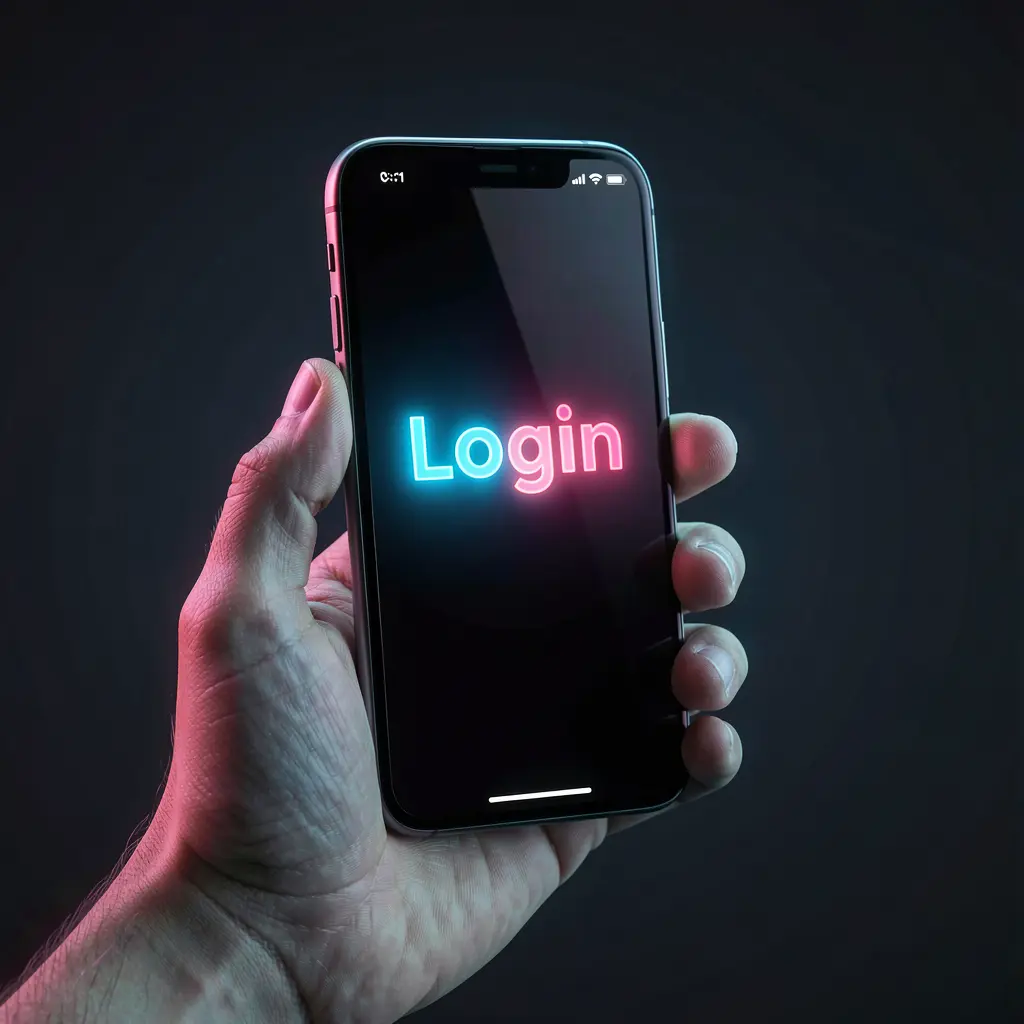 Close up of a hand holding a smartphone with a bright login screen showing secure access to the A88O casino platform in Bangladesh